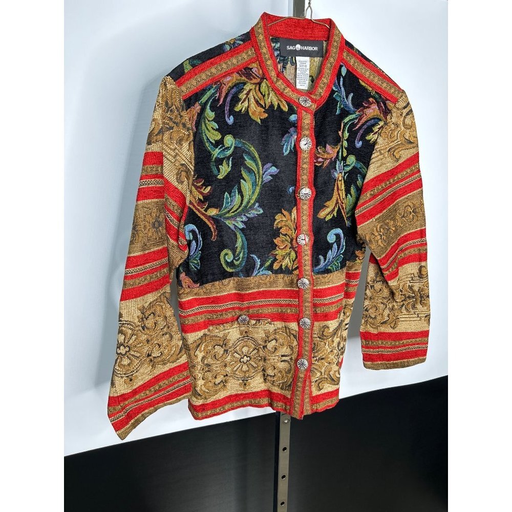 Sag Harbor Tapestry Jacket Women's 10 Multicolor Bohemian Ornate Button Brocade - Picture 2 of 10